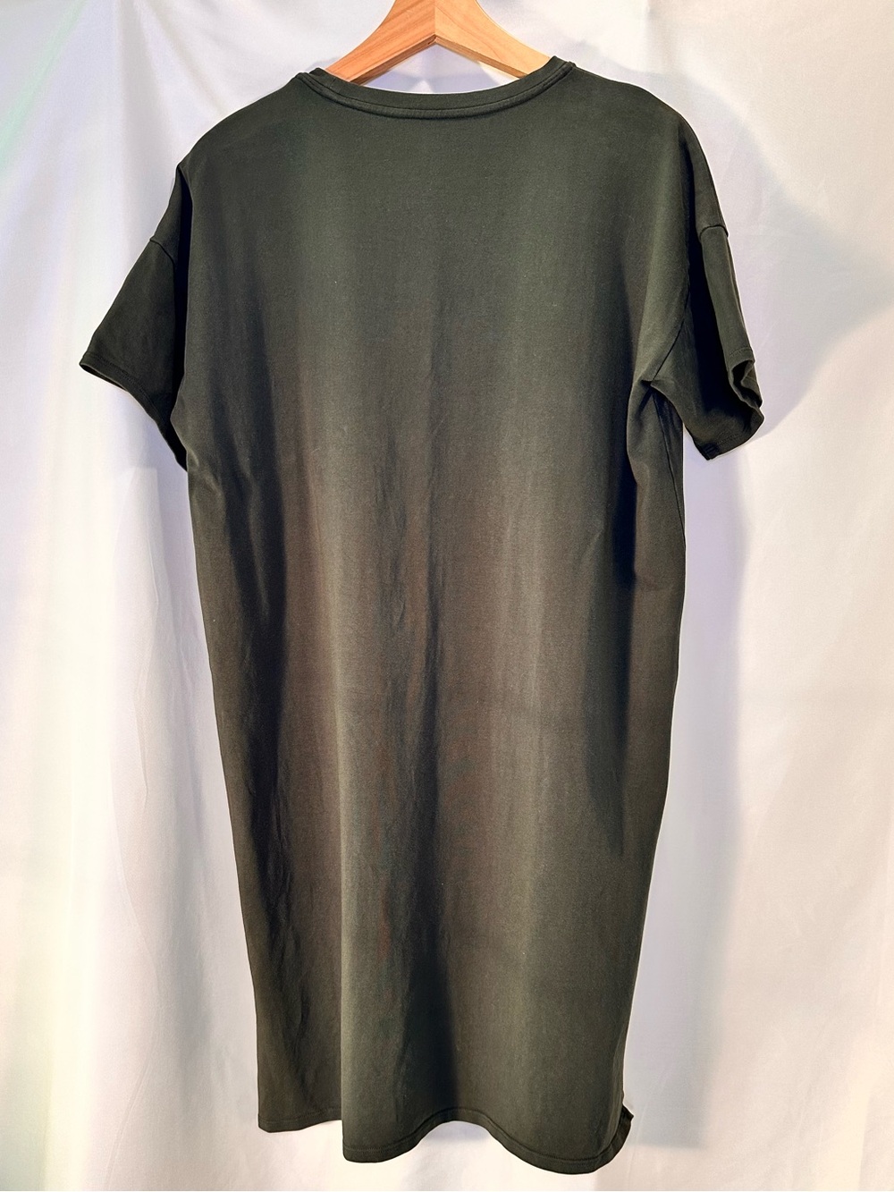 Eileen Fisher Organic Pima Cotton stretch T-shirt Dress Olive Green minimalist S - Picture 3 of 5